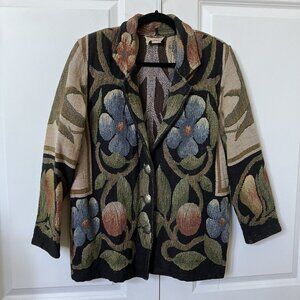 Vintage Painted Pony Blazer Womens Floral Tapestry Black Brown Jacket Western 90